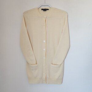 Ralph Lauren Blue Label 100% Merino Wool Cardigan Button Crew Neck Cream